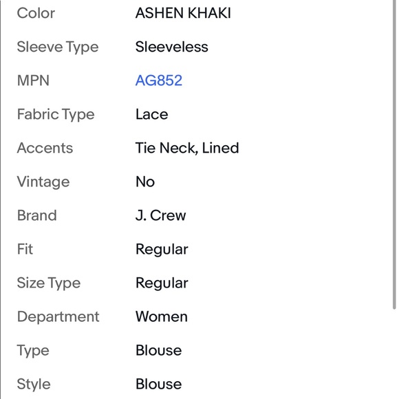 New W/O Tags J.Crew Tie-neck top in metallic lace AG852 ASHEN KHAKI $89.50 Sz M - Picture 10 of 10